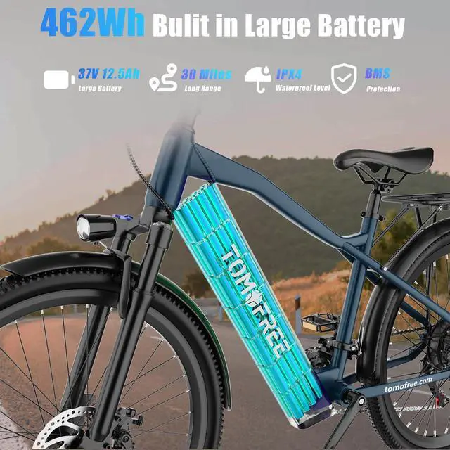 Alt view image 3 of 7 - Tomofree 26" Electric Bike for Adults, 21-Speed E Mountain Bike,1200W Peak 24MPH E bike, Up to 30 Miles Range 37V Battery E-MBT, Electric Bicycle for Commuter