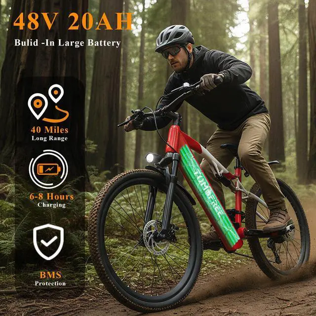 Alt view image 3 of 7 - Tomofree 26" Electric Bike for Adult, Peak 1500W Brushless Motor Mountain E bike, 34.4MPH Top Speed Ebike, 21 Speed, Up to 40 Miles, 48V 20Ah Battery for Commuter Electric Bicycle.
