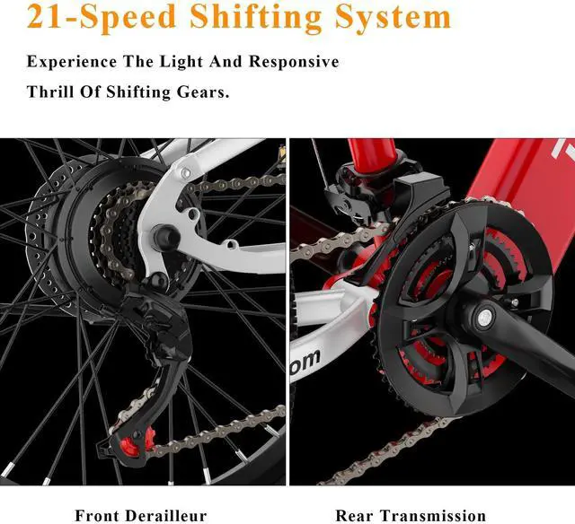 Alt view image 4 of 7 - Tomofree 26" Electric Bike for Adult, Peak 1500W Brushless Motor Mountain E bike, 34.4MPH Top Speed Ebike, 21 Speed, Up to 40 Miles, 48V 20Ah Battery for Commuter Electric Bicycle.