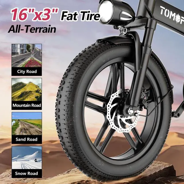 Alt view image 5 of 7 - Tomofree 16" Electric Bike for Adult, 1500W Peak Motor 33MPH Ebike, 48V 20AH Battery, 40 Miles Long Range Ebike, Fat Tire E-Bike, All-Terrain Electric Bicycle with 2 Seats (Standard)