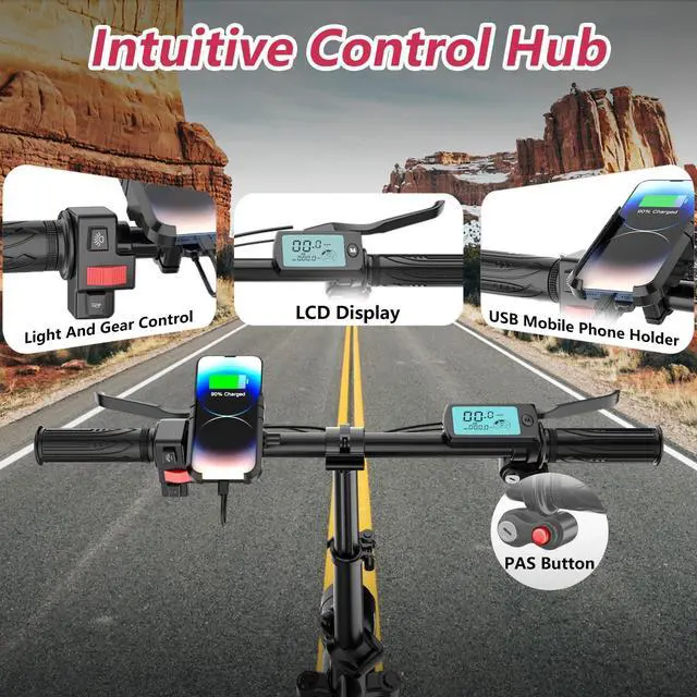 Alt view image 7 of 7 - Tomofree 16" Electric Bike for Adult, 1500W Peak Motor 33MPH Ebike, 48V 20AH Battery, 40 Miles Long Range Ebike, Fat Tire E-Bike, All-Terrain Electric Bicycle with 2 Seats (Standard)