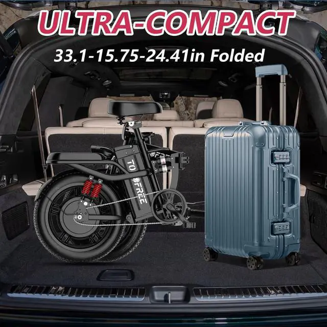 Alt view image 6 of 7 - Tomofree 16" Electric Bike for Adult, 1500W Peak Motor 33MPH Ebike, 48V 20AH Battery, 40 Miles Long Range Ebike, Fat Tire E-Bike, All-Terrain Electric Bicycle with 2 Seats (Standard)