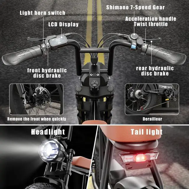 Alt view image 6 of 6 - Electric Bike for Adults, 1200W Powerful Motor, 20 × 4.0" Fat Tire Electric Bicycle, 32MPH 50Mile Long Range Electric Mountain Bike with Dual Hydraulic Brakes, 48V 20AH Lithium Battery E Bike