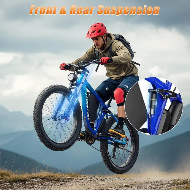 Alt view image 6 of 7 - Tomofree Dual Motor Electric Bike for Adults, 52V 5800W Peak Ebike Electric Mountain Bike, 46MPH 7 Speed, Up to 75 Miles Range,1664Wh Battery, 24" Off Road Tires Mountain E bike, Full Suspension