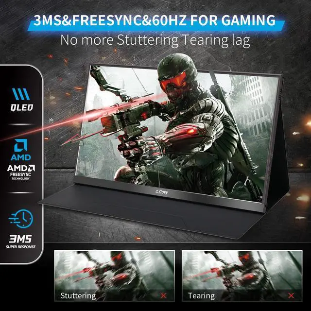 Alt view image 2 of 7 - G-STORY 15.6 Portable Monitor, QLED 1080P Laptop Monitor, 100% sRGB Frameless Second Screen, USB C External Monitor Travel Mini HDMI Dual Speakers, Portable Gaming Monitor for PC Phone PS5 Xbox NS