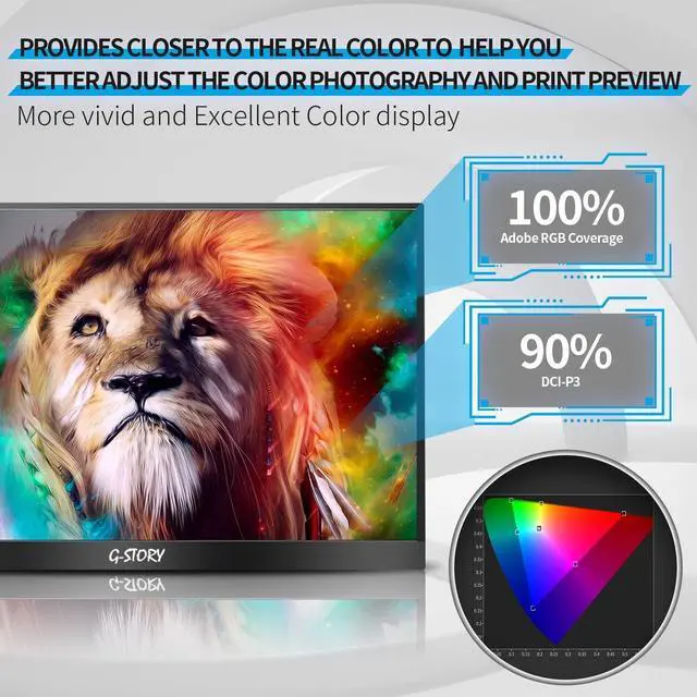 Alt view image 3 of 7 - G-STORY 15.6 Portable Monitor, QLED 1080P Laptop Monitor, 100% sRGB Frameless Second Screen, USB C External Monitor Travel Mini HDMI Dual Speakers, Portable Gaming Monitor for PC Phone PS5 Xbox NS