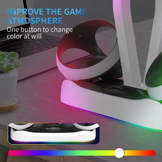 Alt view image 3 of 7 - G-STORY Controller Charging Dock for PSVR2,RGB Light base Vertical Charging Station with VR Headset Holder Display Stand,PS VR2 Charger for Sense Controller Accessories with Led Indicator Type-C Cable
