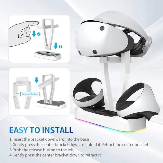 Alt view image 5 of 7 - G-STORY Controller Charging Dock for PSVR2,RGB Light base Vertical Charging Station with VR Headset Holder Display Stand,PS VR2 Charger for Sense Controller Accessories with Led Indicator Type-C Cable