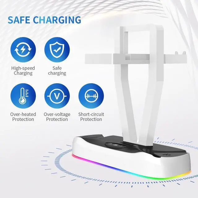 Alt view image 2 of 7 - G-STORY Controller Charging Dock for PSVR2,RGB Light base Vertical Charging Station with VR Headset Holder Display Stand,PS VR2 Charger for Sense Controller Accessories with Led Indicator Type-C Cable