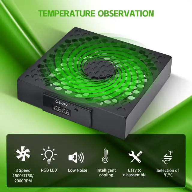 Alt view image 3 of 7 - G-STORY Cooling Fan for Xbox Series X with Automatic Fan Speed Adjustable by Temperature, LED Display, High Performance Cooling, Low Noise, 3 Speed 1500/1750/2000RPM (140MM) with RGB LED