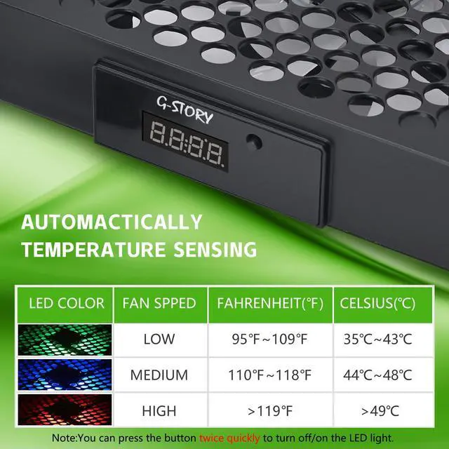 Alt view image 5 of 7 - G-STORY Cooling Fan for Xbox Series X with Automatic Fan Speed Adjustable by Temperature, LED Display, High Performance Cooling, Low Noise, 3 Speed 1500/1750/2000RPM (140MM) with RGB LED