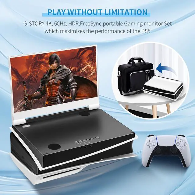 Alt view image 2 of 7 - G-STORY 14" Inch IPS 4k 60Hz Portable Monitor Gaming Display Integrated with PS5 Slim(not Included) 3840×2160 with 2 HDMI Ports,FreeSync,Built-in 2 of Multimedia Stereo Speaker