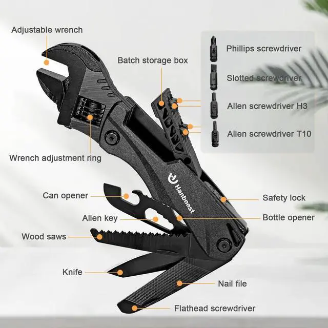 Alt view image 2 of 6 - Hanboost Multi Tool Wrench Adjustable Universal Pocket Multifunction Spanner with Flathead Phillips Screwdriver Nail File Bottle Can Opener Compact Survival Gear for Hiking and Camping Gift for Him