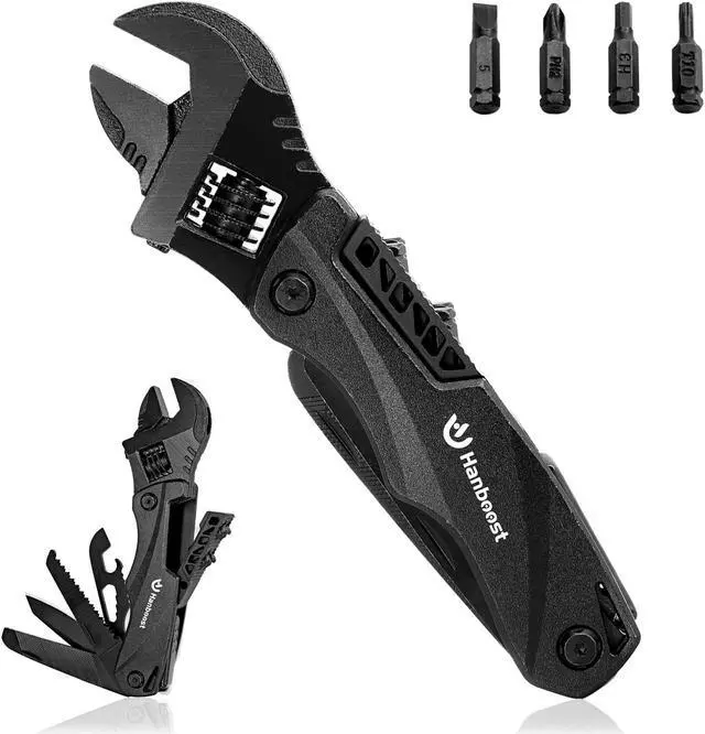 Main image of Hanboost Multi Tool Wrench Adjustable Universal Pocket Multifunction Spanner with Flathead Phillips Screwdriver Nail File Bottle Can Opener Compact Survival Gear for Hiking and Camping Gift for Him