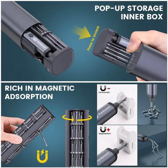 Alt view image 5 of 7 - Hanboost 78 in 1 Precision Electric Screwdriver Set with Rotating Book Spine Storage Box Design for Reparing Laptop, Phone, Camera, Watch, and Drone