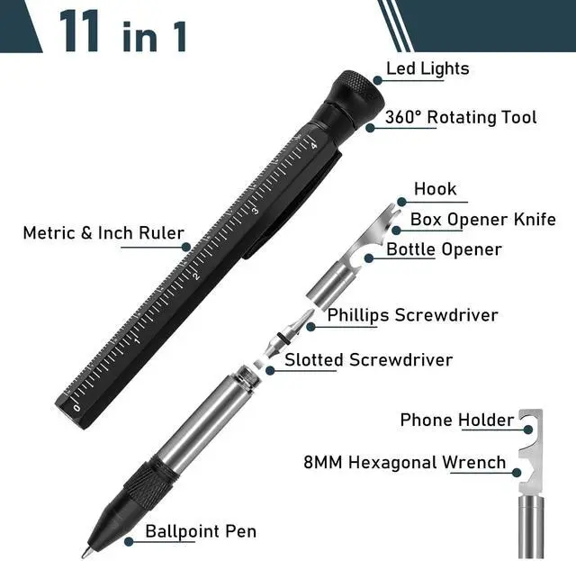Alt view image 2 of 6 - Hanboost 11 In 1 Multi-Tool EDC Pen with Ruler, Level, Bottle Opener for Handyman