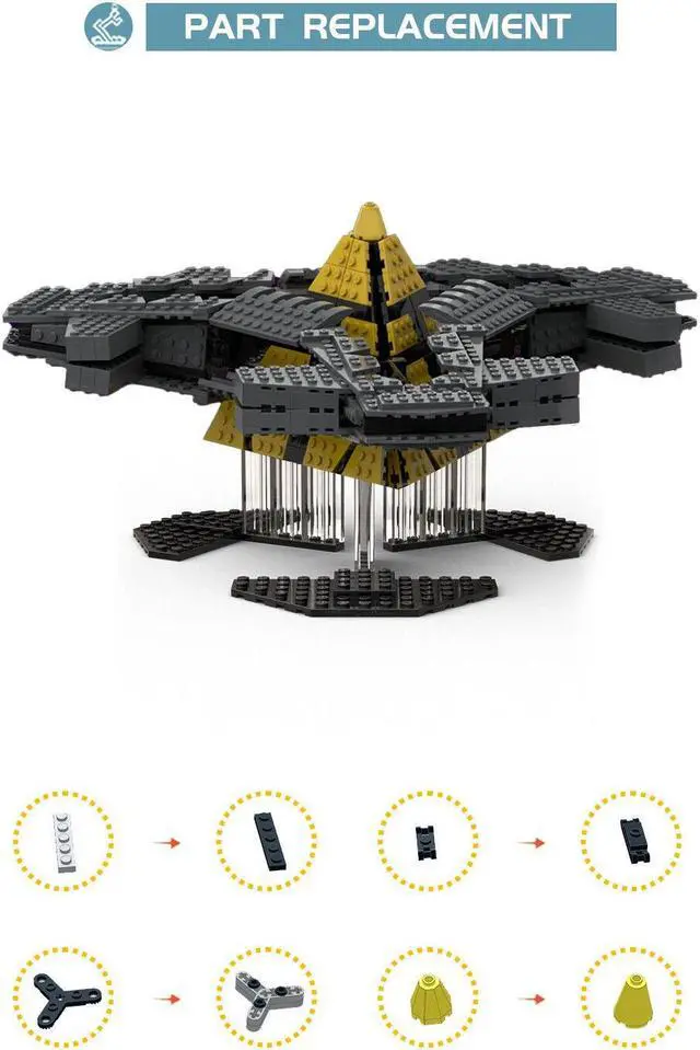 Alt view image 5 of 5 - ZITIANYOUBUILD BuilMoc Goa'uld Ha'tak Aircraft Carrier Model with Base 686 Pieces MOC
