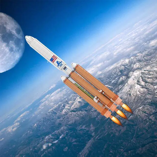 Alt view image 3 of 7 - ZITIANYOUBUILD Rocket with Payload Fairing Building Kit 1597 Pieces 1:110 Scale MOC