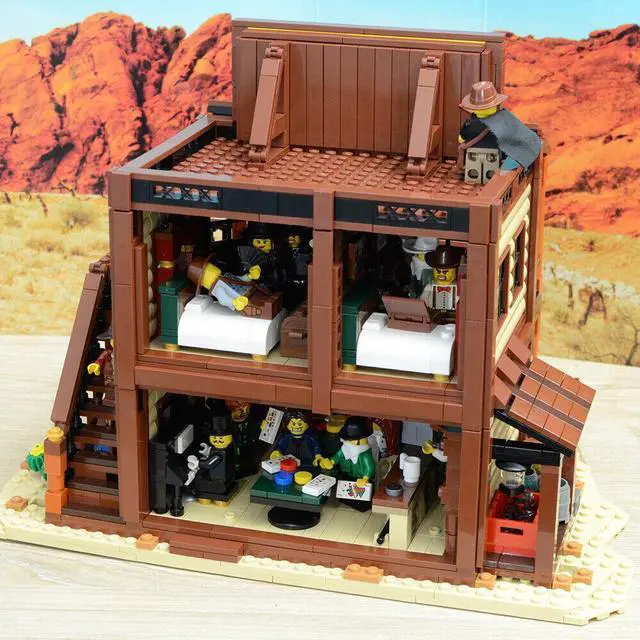 Alt view image 2 of 7 - ZITIANYOUBUILD Old West Saloon & Hotel with Interior 1994 Pieces Modular Building MOC