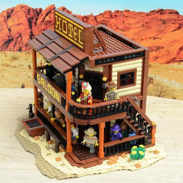Alt view image 3 of 7 - ZITIANYOUBUILD Old West Saloon & Hotel with Interior 1994 Pieces Modular Building MOC