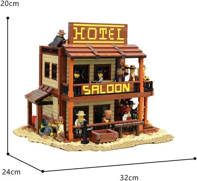 Alt view image 7 of 7 - ZITIANYOUBUILD Old West Saloon & Hotel with Interior 1994 Pieces Modular Building MOC