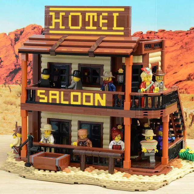 Alt view image 5 of 7 - ZITIANYOUBUILD Old West Saloon & Hotel with Interior 1994 Pieces Modular Building MOC