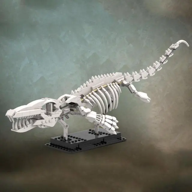 Alt view image 4 of 6 - ZITIANYOUBUILD Mosasaur Skeleton Dinosaur Fossils with Posable Fins and Tail MOC