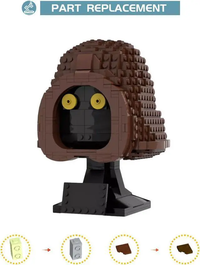 Alt view image 7 of 7 - ZITIANYOUBUILD MOC-70376 Star War Jawa Bust Movie Character Waste Picker Humanoid Creature Bust Model 740 Parts Helmet Collection Style 100% Compatible with LEGO Brand New and High Quality