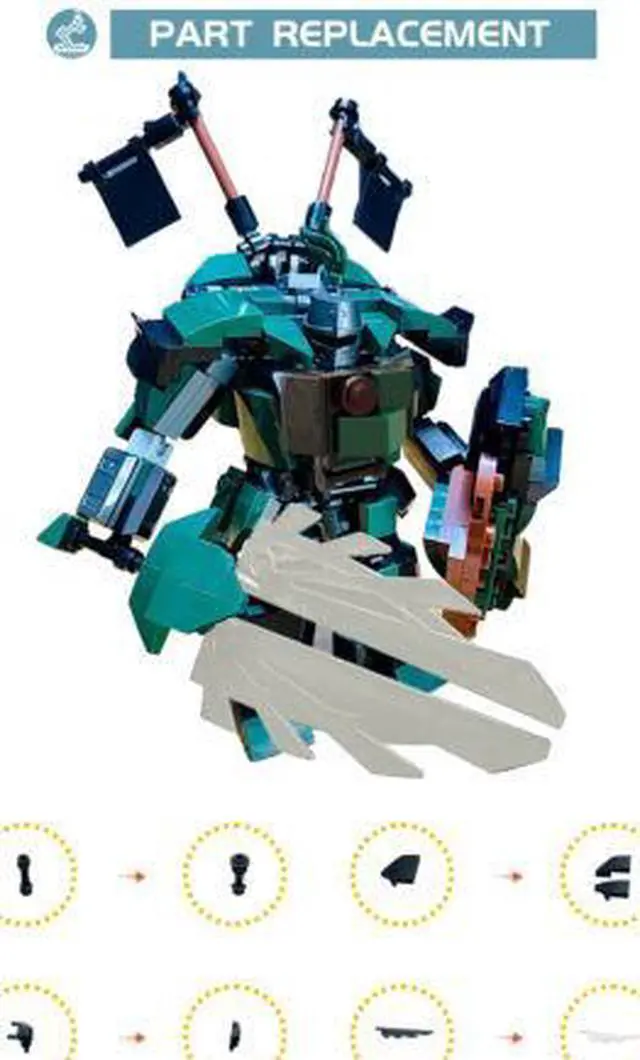 Alt view image 4 of 4 - ZITIANYOUBUILD Green Mech Suit Robot Model with Shield and a Huge Sword 259 Pieces MOC