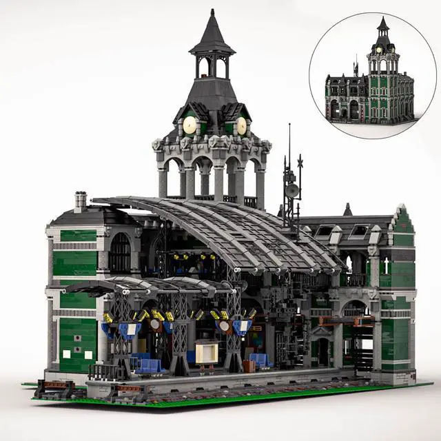 Main image of ZITIANYOUBUILD Dark Green Train Station with Interior 12698 Pieces Building Toys Set MOC