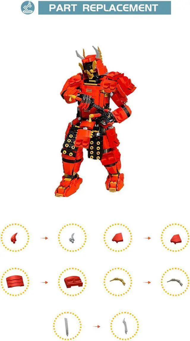 Alt view image 4 of 4 - ZITIANYOUBUILD Mech in Armor/Red Robot Warrior Model with Movable Joints 1512 Pieces MOC