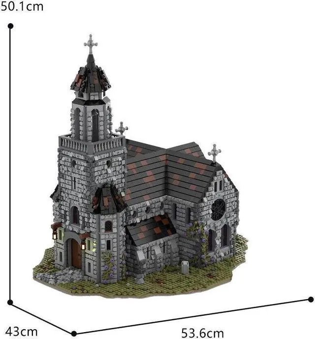Alt view image 2 of 7 - ZITIANYOUBUILD Medieval Cathedral Model with Castle and Bell Tower 6561 Pieces MOC