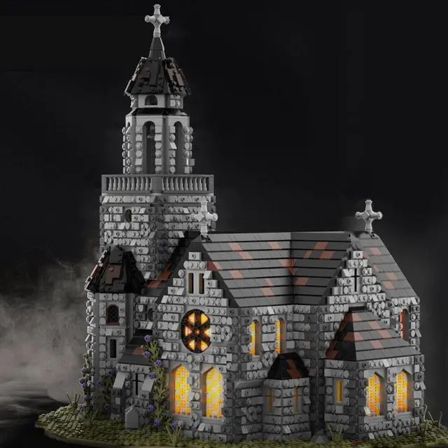 Alt view image 3 of 7 - ZITIANYOUBUILD Medieval Cathedral Model with Castle and Bell Tower 6561 Pieces MOC