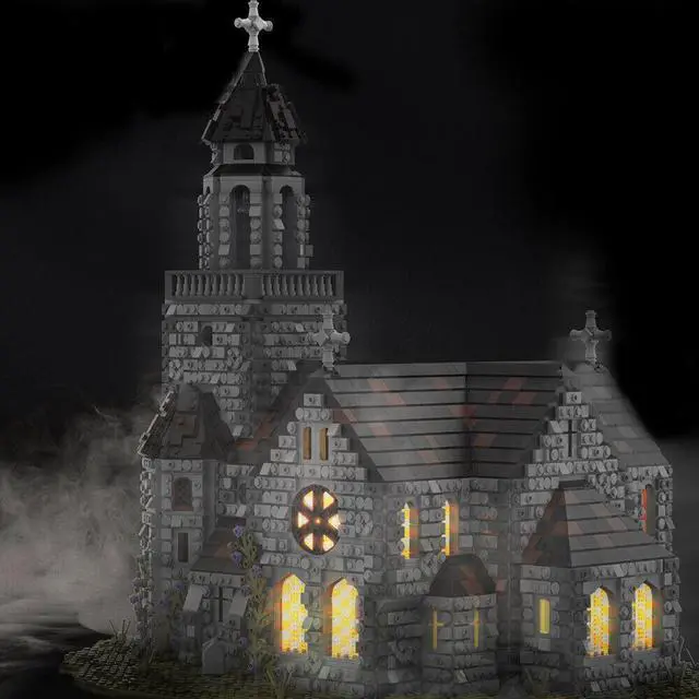 Alt view image 4 of 7 - ZITIANYOUBUILD Medieval Cathedral Model with Castle and Bell Tower 6561 Pieces MOC