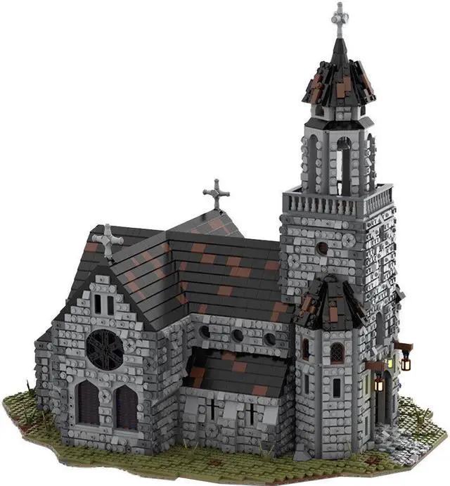 Alt view image 5 of 7 - ZITIANYOUBUILD Medieval Cathedral Model with Castle and Bell Tower 6561 Pieces MOC