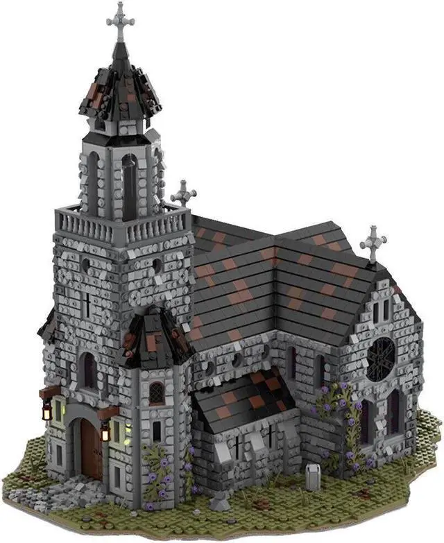 Alt view image 6 of 7 - ZITIANYOUBUILD Medieval Cathedral Model with Castle and Bell Tower 6561 Pieces MOC