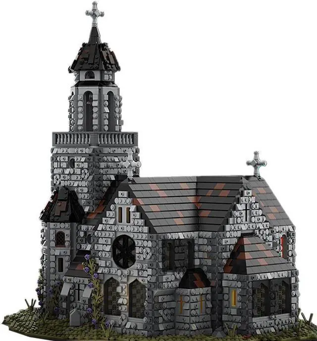 Alt view image 7 of 7 - ZITIANYOUBUILD Medieval Cathedral Model with Castle and Bell Tower 6561 Pieces MOC