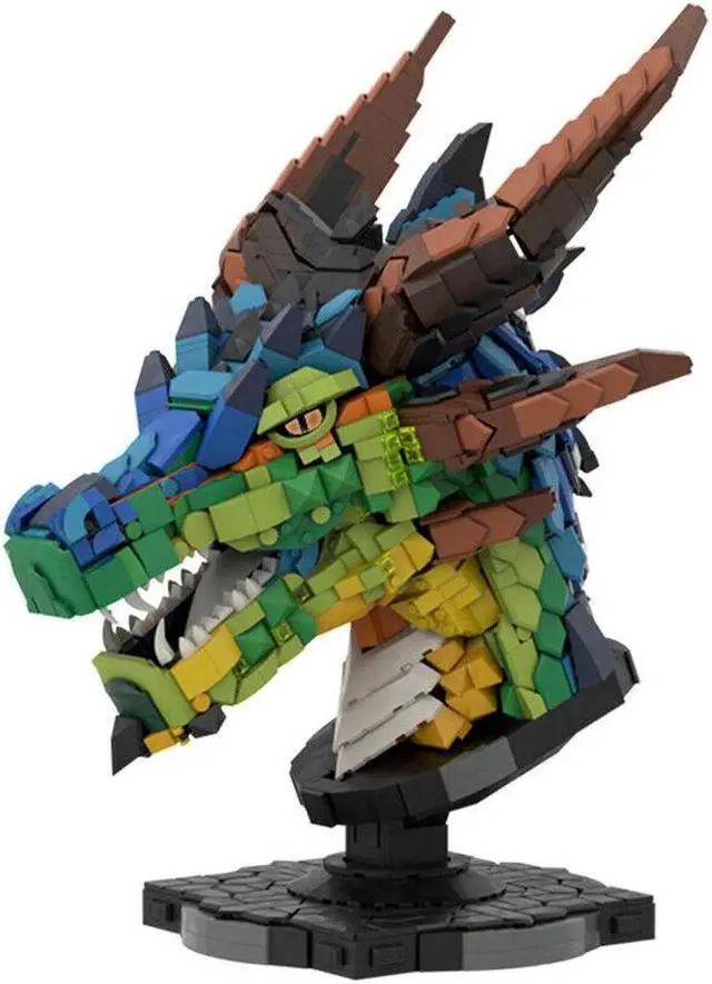Main image of ZITIANYOUBUILD Colorful Dragon Head Model with Display Stand 2551 Pieces MOC