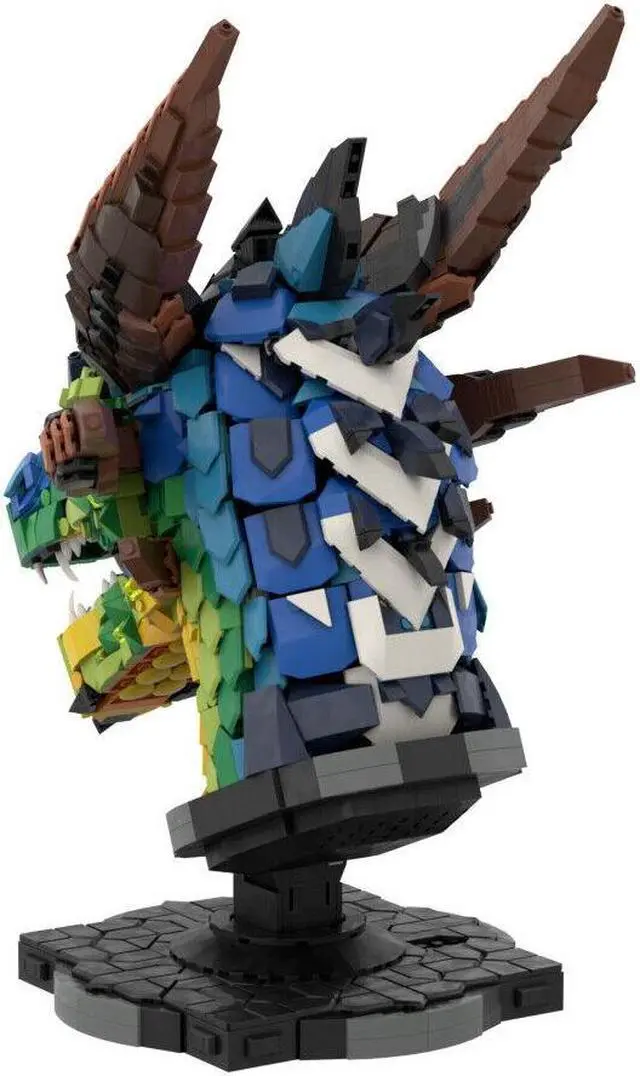Alt view image 3 of 5 - ZITIANYOUBUILD Colorful Dragon Head Model with Display Stand 2551 Pieces MOC