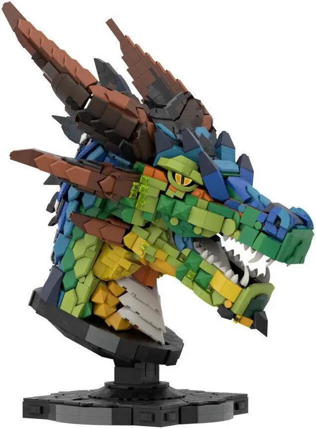 Alt view image 2 of 5 - ZITIANYOUBUILD Colorful Dragon Head Model with Display Stand 2551 Pieces MOC
