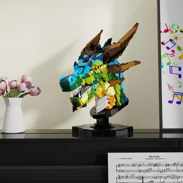 Alt view image 5 of 5 - ZITIANYOUBUILD Colorful Dragon Head Model with Display Stand 2551 Pieces MOC