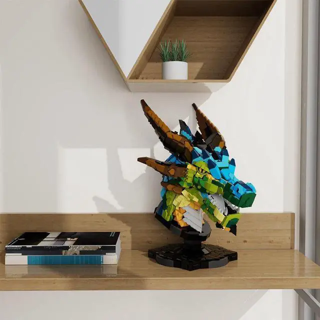 Alt view image 4 of 5 - ZITIANYOUBUILD Colorful Dragon Head Model with Display Stand 2551 Pieces MOC