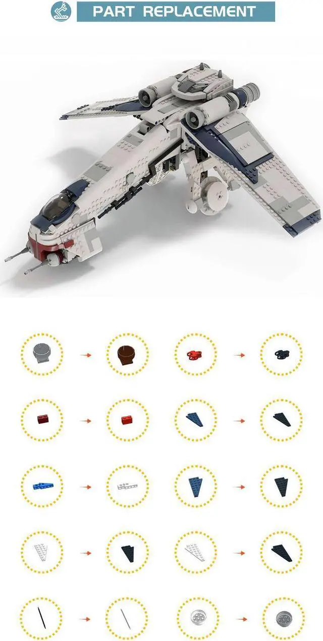 Alt view image 4 of 4 - ZITIANYOUBUILD Republic Dropship V2 1307 Pieces for 75337 and 75019 Building Kit MOC