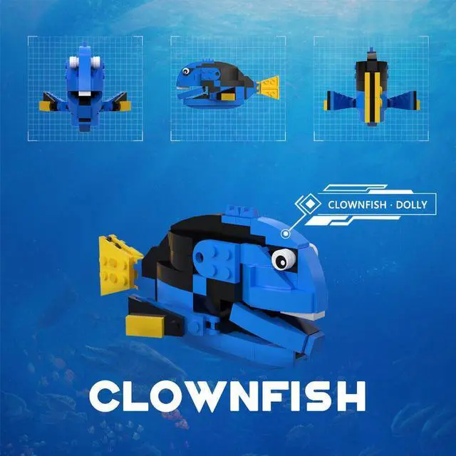 Alt view image 3 of 5 - ZITIANYOUBUILD Clownfish Model with Clear Stand 148 Pieces Building Toys for Kids MOC