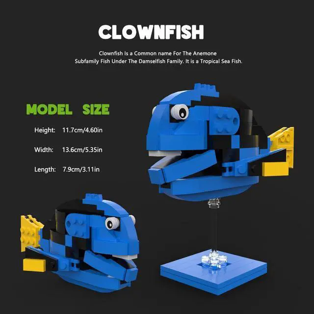 Alt view image 2 of 5 - ZITIANYOUBUILD Clownfish Model with Clear Stand 148 Pieces Building Toys for Kids MOC