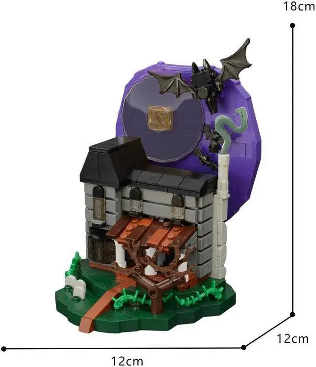 Alt view image 2 of 5 - ZITIANYOUBUILD Haunted House with Purple Sky Full Moon for Halloween 574 Pieces MOC