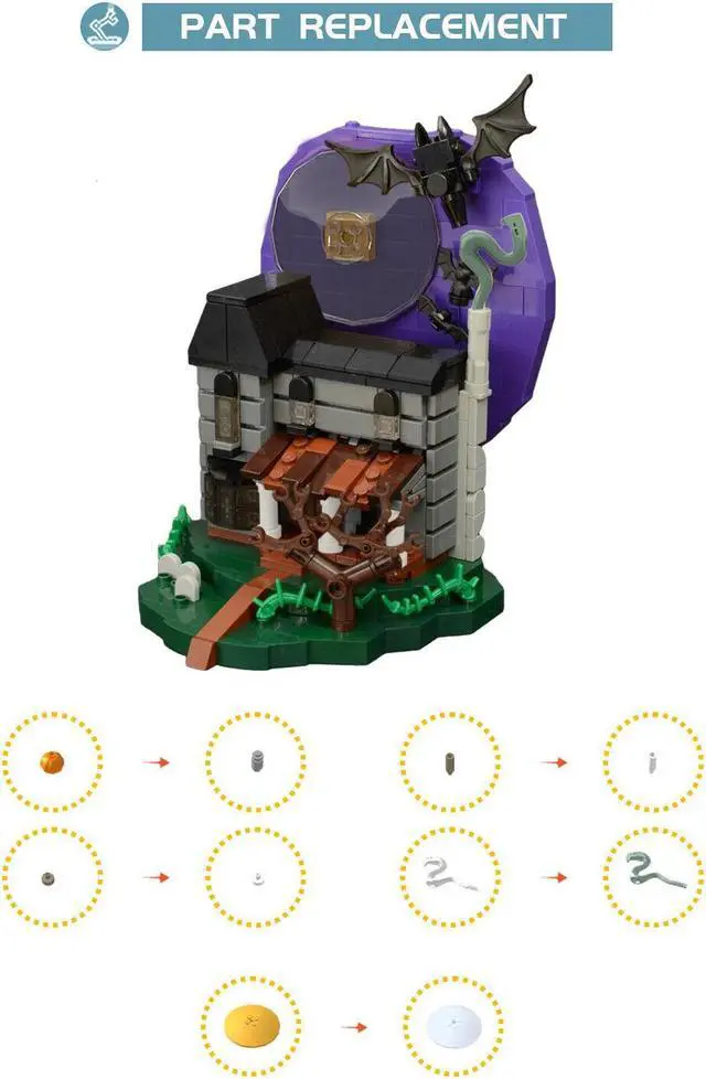 Alt view image 5 of 5 - ZITIANYOUBUILD Haunted House with Purple Sky Full Moon for Halloween 574 Pieces MOC