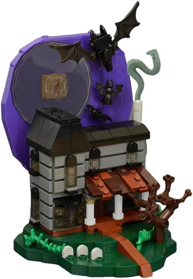 Alt view image 4 of 5 - ZITIANYOUBUILD Haunted House with Purple Sky Full Moon for Halloween 574 Pieces MOC