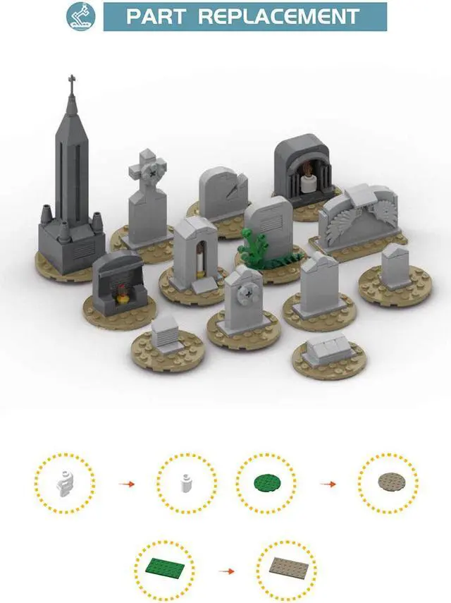 Alt view image 4 of 4 - ZITIANYOUBUILD MOC-99491 13-in-1 Tombstones Set Model for Halloween Building Toys 232 Pieces MOC