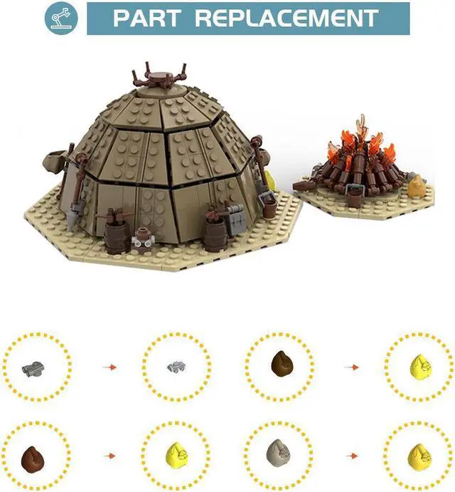 Alt view image 4 of 5 - ZITIANYOUBUILD MOC-97196 Urtya Tent - Campfire/ Village on Tatooine Building Toys 560 Pieces MOC
